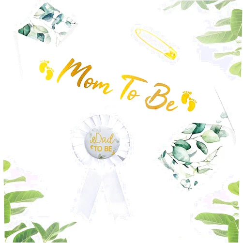 TRUSTORIC Mom To Be Sash and Daddy To Be Badge Pins for Baby Shower Boy Girl Greenery Sage Green Mom To Be Sash & Dad To Be Pin Gender Reveal Party Decorations Pregnant Mommy Gift (White Style)
