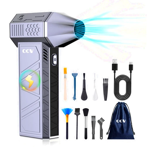 CCV Compressed Air Duster - 150000RPM Electric Air Duster for Cleaning Keyboard&PC 3 Gears Adjustable Rechargeable Cordless Jet Dry Blower Air Blower for Car and Home (F33-Pearl Blue)