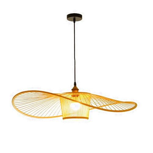 KXKLGWHN Japanese Vintage Vine Pendant Light,Hand Woven Bamboo Hanging Lamp,Creative Hat Shaped Chandeliers,Living Room,Dining Room,Clothing Store Decoration Lighting Fixtures