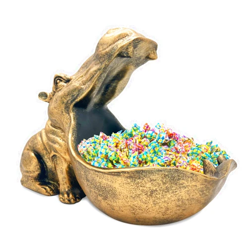 aboxoo Hippo Statue Home Resin Hippopotamus Figurine Sculpture Table Art Decoration Sundries Key Container Storage Box (Gold)