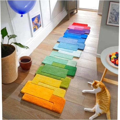 Restoration and Renovation Modern Colorful Palette Irregular Shape Runner - Unique Design, Handmade with 100% Wool Area Rug for Living Room, Bedroom, Kitchen & Home Decor (Rainbow, 2.6' x 8')