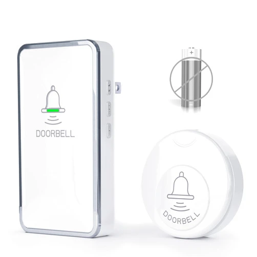 Avorecta 【No Battery Required】 Wireless Doorbell Waterproof, Avorecta Door Chime Kit with 1 Plug-in Receiver & 1 Self-Powered Round Push Button Transmitter, 38 Chimes, 4 Volume Levels, White