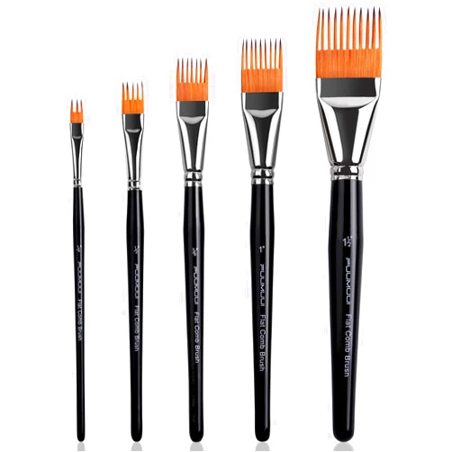Fuumuui Grainer Brush Set–5pcs Professional Flat Comb Brushes for Unique Texture Painting Perfect for Artists Acrylic, Watercolor and Oil