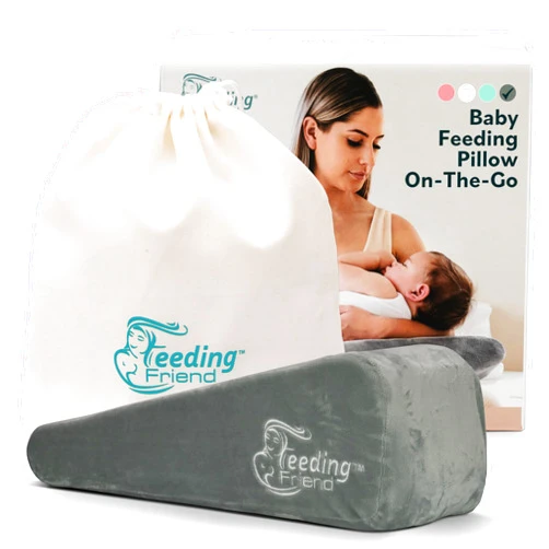 Feeding Friend Nursing Pillow for Breastfeeding & Baby Bottle Feeder, Baby Head Support, Compact & Portable, Reduce Baby Reflux, Adjustable Support, Baby Travel Pillow, Infant Wedge Pillow, Grey