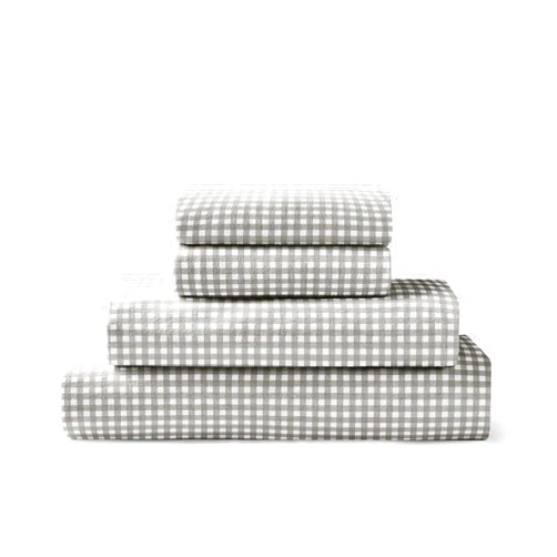 Brielle Home Flannel Sheet Set Cotton Soft Warm & Cozy Modern Chic with Elastic Deep Pockets, Queen, Gingham Grey