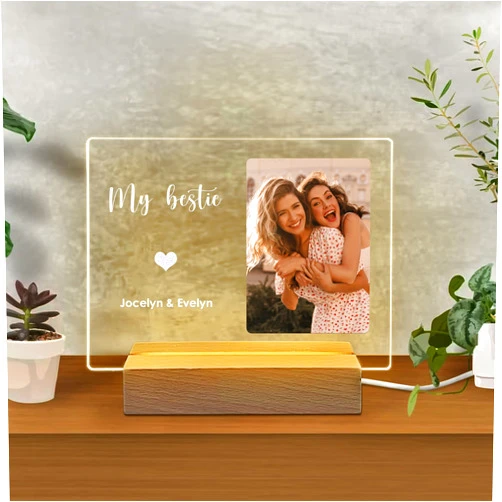 D-Story Custom Best Friend Photo Plaque Gift, Personalized Acrylic Plaque with Photo LED Light, Gift for Best Friend Female Birthday, Long Distance Friendship Gift