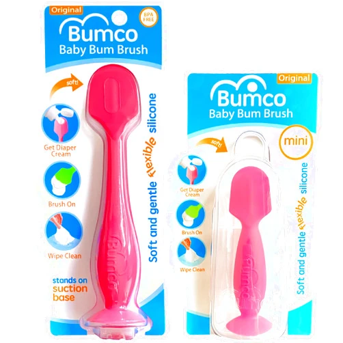 Baby Bum Brush Bumco Baby Bum Brush + Mini Baby Diaper Cream Spatula with Case - BPA-Free Silicone Diaper Spatula with Suction Cup, Wipe-Clean, Mom-Invented Butt Paste Applicator (Pink & Pink)