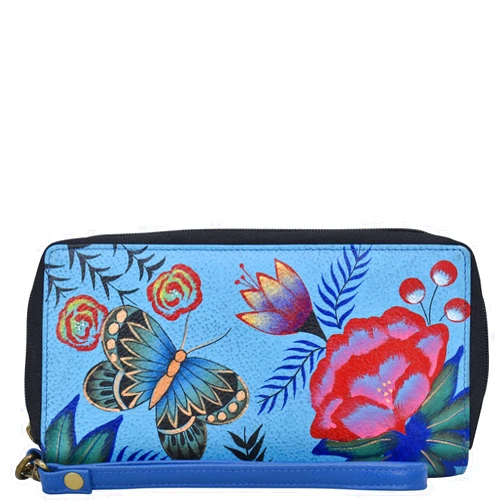 Anna by Anuschka Women's Hand Painted Leather Zip-Around Clutch Wallet