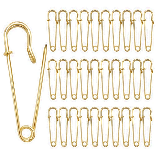 Qoaimu 30 Pcs Large Safety Pins 2 Inch Heavy Duty Blanket Pins Big Safety Pin Steel Safety Pins for Blankets Clothes Crafts Leather Canvas, Gold
