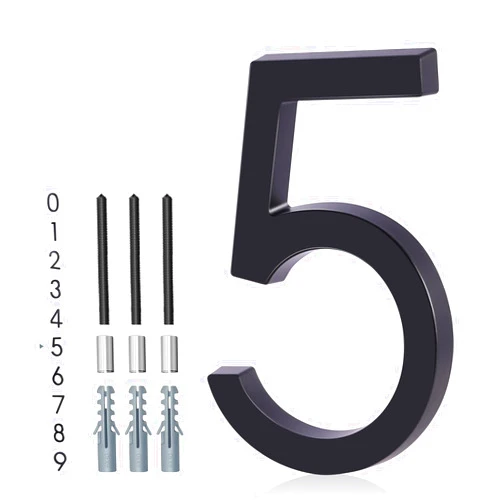 YIPLED Floating House Number 5, YIPLED 6 Inch Modern House Numbers for Home, Mailbox, Street (Black)