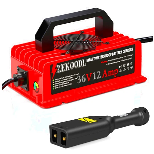 ZEKOODL 36 Volt Golf Cart Battery Charger for EZGO,12 Amp Trickle Charge Golf Cart Charger,16FT Cable, 5-8 Hours Full Charge Portable Golf Cart Charger for Lead Acid Battery,AGM,Gel