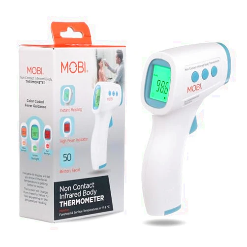 MOBI No Touch Thermometer for Baby, Kids, & Adults, Touchless Infrared Thermometer with High Fever Indicator, Non Contact Forehead Digital Thermometer with Object Temperature Mode, Easy to Use