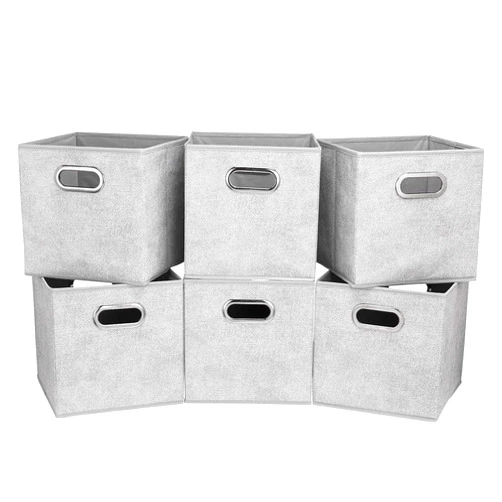 HSDT 13 inch Storage Cubes Bins Grey White Fabic Storage Cubes Inserts Foldable Cloth Storage Boxes Collapsible Storage Baskets Drawer for Cube Organizer ,QY-SC07-6
