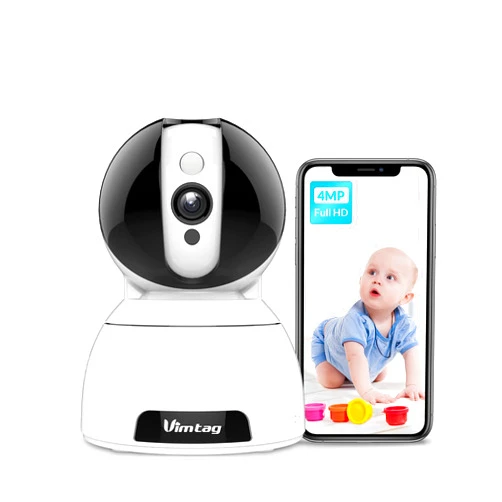 Vimtag 2K ProHD Baby Monitor with Camera and Audio, 4MP Pet Camera with 360° Pan/Tilt Remote, Smart Motion Tracking, 2-Way Audio, 10m IR Night Vision Dome IP Cam Surveillance for Home Security Indoor 4MP-White