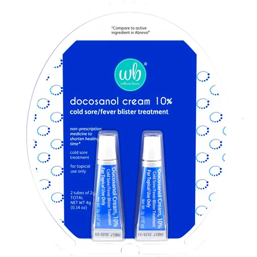 Wellness Basics Cold Sore/Fever Blister Treatment - Docosanol 10% Cream (0.07oz - 2 Tubes) Non-Prescription Medicine to Shorten Healing Time