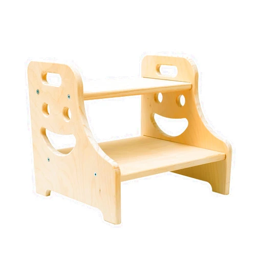 AKACIJA Wooden Toddler Step Stool -Two Step Wooden Step Stools for Kids with Handles, Sturdy Natural Wood Step Stool for Kitchen Bathroom 450lbs Load Capacity
