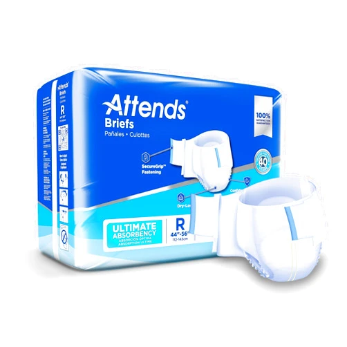 Attends Advanced Briefs with tabs for Adult Incontinence Care with Dry-Lock Containment Core, Ultimate Absorbency, Unisex, Regular, 20-Count