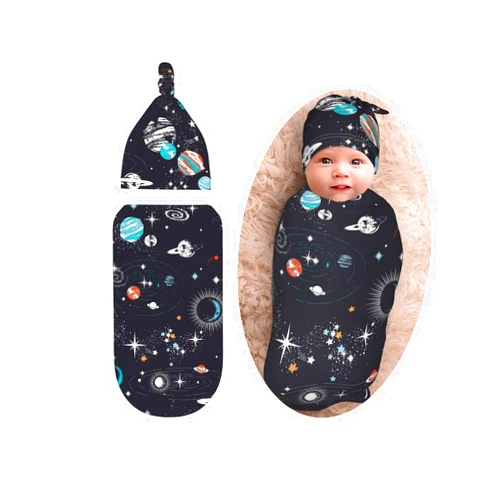 Osvbs Space Baby Stuff Galaxy Swaddle with Beanie Set, Soft and Stretchy Constellation Baby Swaddles Warp Blanket Swaddle Sack for Boy and Girl Gift