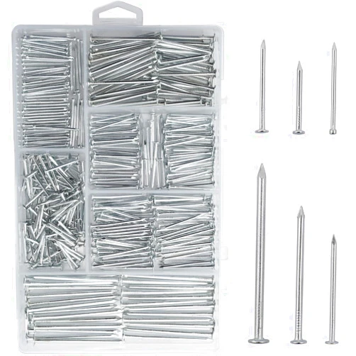 JEGONFRI 376pcs Premium Hardware Nails Assortment Kit, Maximum Length 2 Inches Galvanized Nails, Picture Hanging Nails, Wood Nails, Wall Nails with Storage Box | 6 Sizes