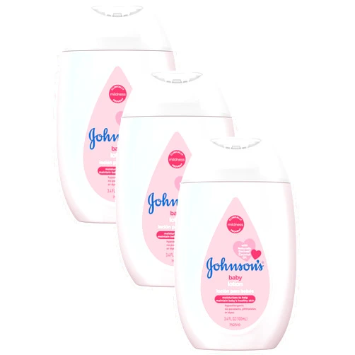 Johnson's Baby Johnson's Moisturizing Mild Pink Baby Lotion with Coconut Oil for Delicate Baby Skin, Paraben-, Phthalate- & Dye-Free, Hypoallergenic & Dermatologist-Tested, Baby Skin Care, 3.4 Fl. Oz (Pack of 3)