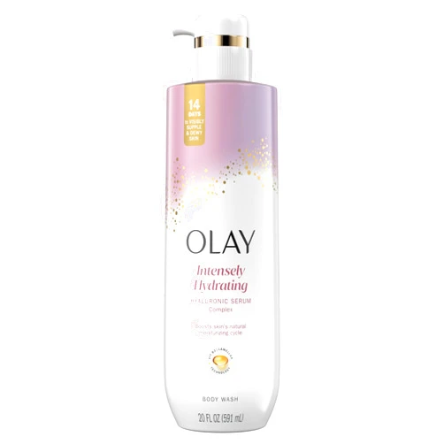 Olay Body Wash for Women, Intensely Hydrating, Hyaluronic Acid Serum Complex, Renews Moisture, Free of Parabens & Phthalates, Vitamin B3 Lameller Technology, For All Skin Types, 20 fl oz