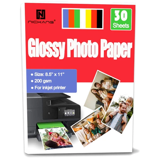 NICKANG Glossy Photo Paper 8.5 x 11, 200gsm, 30 Sheets, Letter Size - Thick Picture Paper for Printer - Inkjet Photo Printer Paper