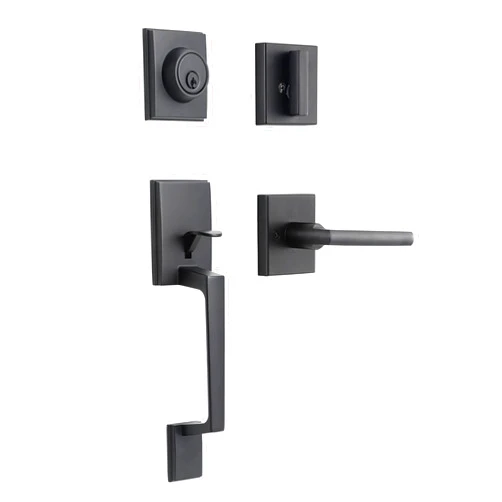 KIAYACI Front Door Lock Set Black Door Handle Front Door Handle Sets with Deadbolt Entry Door Locksets Single Cylinder HandleSet with Straight Handle Lower Half Grip Matte Black Front Door Handle