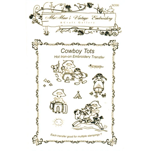 Mamaw's Vintage Embroidery Baby Tots Cowboys & Indians Hot Iron Embroidery Transfers