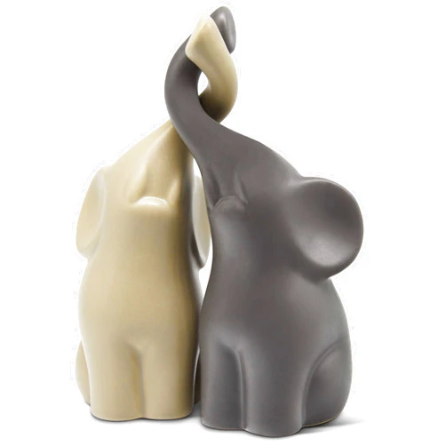 Vaudagio Loving Pair of Elephants in Beige & Grey - Modern Ceramic Sculpture - Figurine as a Set - Decoration Figure 6.3