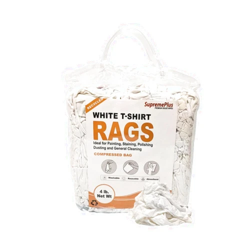 SupremePlus Recycled White T-Shirt Rags - Shop Reusable, Washable, & Absorbent All Purpose Rag in a (4 lbs. Bag), for Painting, Staining, Polishing, Dusting, & General Cleaning