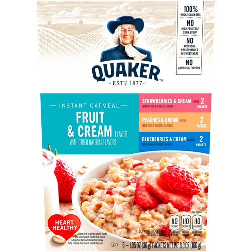 Quaker Instant Oatmeal Fruit and Cream Variety Pack, Breakfast Cereal,1.23 Ounce(8 Count in 1 Box) (Pack of 12 )