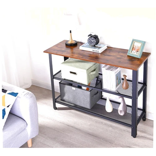RokiaTek Console Sofa Table with 2 Mesh Shelves, 39.4