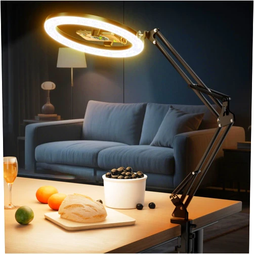 UBeesize 12’’ Overhead Ring Light for Desk with Phone Mount, LED Selfie Light with Adjustable Arm & Clamp, Dimmable Lighting for Video Recording, Zoom, Live Streaming, TikTok, YouTube