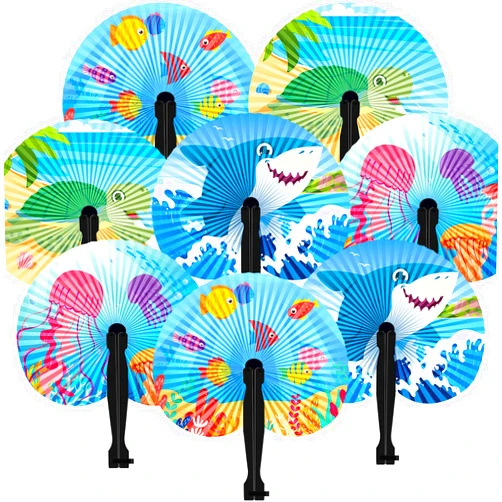 Taiyin 48 Pack Ocean Paper Hand Fans Decorative Folding Handheld Fans Ocean Party Decorations for Summer Holiday Wedding Birthday Baby Shower Tropical Party Decor Travel Camping Employee Gift Crafts