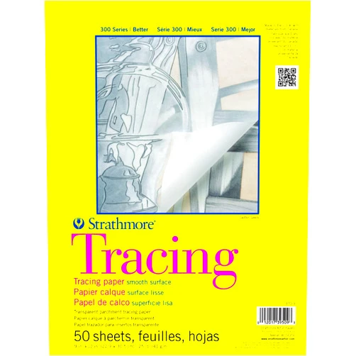 Strathmore 300 Series Tracing Paper Pad, Tape Bound, 9x12 inches, 50 Sheets (25lb/41g) - Artist Paper for Adults and Students