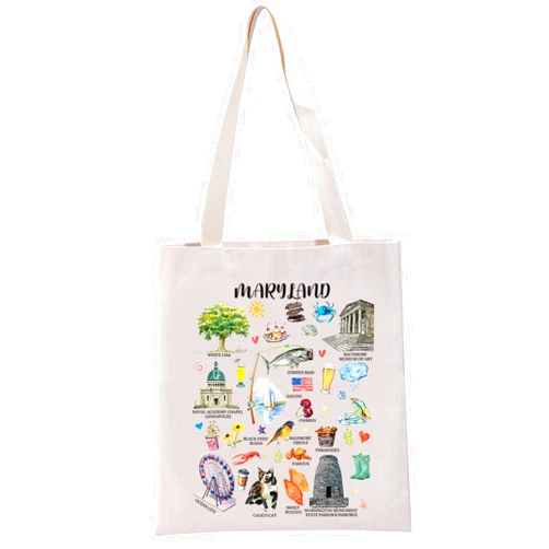 G2TUP Maryland State Souvenir Gift Maryland Travel Tote Bag Maryland Vacation Handbag Maryland Tourism Gift