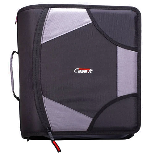 Case it Case-it The King Sized Zip Tab Zipper Binder - 4 Inch D-Rings - 5 Subject File Folder - Multiple Pockets - 800 Sheet Capacity - Comes with Shoulder Strap - Jet Black D-186
