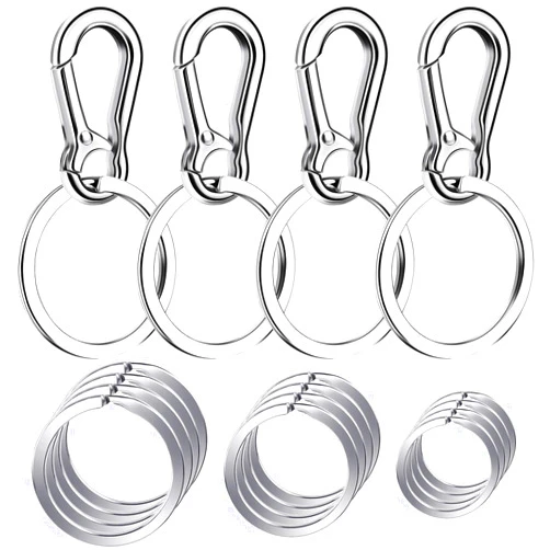Cridoz Keychain Clip with Key Ring, Cridoz 4pcs Key Chain Clip Hook with 16Pcs Key Rings for Car Keys, Dog Tag and Key Chain (Assorted Sizes)