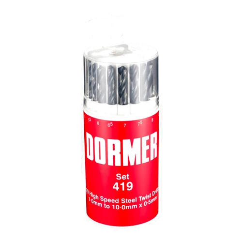 Dormer A191419 Jobber Drill Set, #419, 1.0 mm - 10.0 mm x 0.5 mm Size