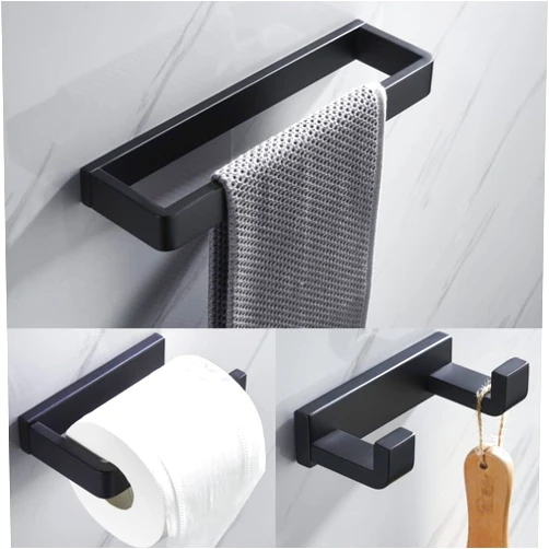 NBSHANG Contemporary Bathroom Hardware Set - 3 Piece Towel Hook Towel Bar Toilet Paper Holder Hand Tower Holder, SUS 304 Premium Stainless Steel Wall Mounted，Matt Black