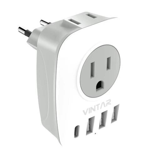 VINTAR European Travel Plug Adapter, VINTAR International Power Plug Adapter with 1 USB C, 2 US Outlets and 3 USB Ports, 6 in 1 Travel Essentials to Most of Europe Greece, Italy(Type C)