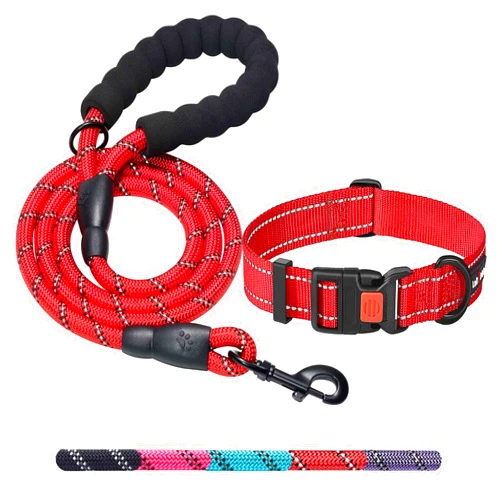 Ladoogo Heavy Duty Dog Leash - Comfortable Padded Handle, 5 ft Long - Dog Leashes for Small Medium Large Dogs (Leash+Collar L Neck 20