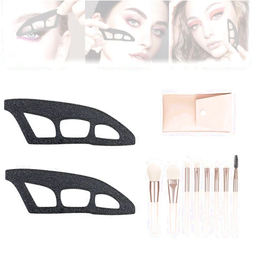 Dexspoeny 2PCS Eyeshadow Stencil with Makeup Brushes Set, Reusable Eyeshadow Assistant for Beginners, Eye Makeup Aid Tool for Women (Beige)