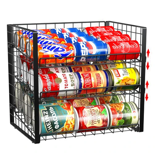JKsmart Stackable Can Rack Organizer for Pantry, Adjustable Can Storage Holder for Various Ounces of Canned food Soda Drinks, Can Dispenser for Kitchen Cupboard Cabinet, 3-Tier, Black