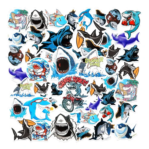 TaoBary 50 Pieces Shark Stickers Waterproof Vinyl Ocean Shark Sticker Cute Sea Animal Decals for Water Bottle Laptop Computer Bike Luggage, Aesthetic Trendy Stickers for Teens Kids Adults