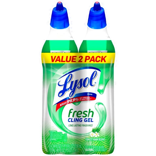 Lysol Toilet Bowl Cleaner Gel, For Cleaning and Disinfecting, Stain Removal, Forest Rain Scent, 24oz (Pack of 2)