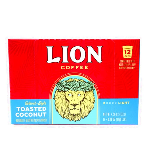 Lion Coffee Toasted Coconut Flavor, Single-Serve Coffee Pods - 12 Count Box