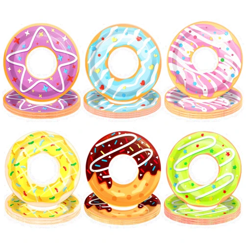 CHUNNIN 60Pcs Donut Party Paper Plates for Two Sweet Party Decoration 7in Donut Grow Up Dessert Plates Disposable Tableware Dinnerware Set for Baby Shower Girls Birthday Donut Themed Party Supplies