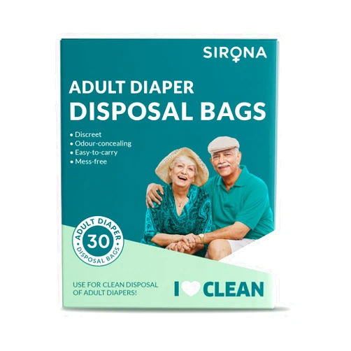 Sirona Disposable Bags for Adult Diapers | Discreet, Locks In Odors, Leak-Proof Adhesive, Environmentally Friendly & Biodegradable | Travel-Friendly Disposal Bags Pack of 30
