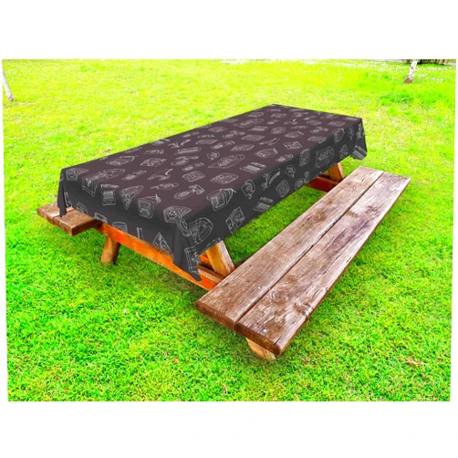 Lunarable Typewriter Outdoor Tablecloth, Chalky Old Tech Juke Box Radio Roller Skates and Vinyl Record Player, Decorative Washable Picnic Table Cloth, 58